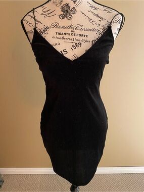 Divided Black Slip Dress with Spaghetti Straps